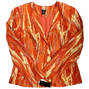 Sandra 100% Silk Orange Abstract Blazer - Size Women’s 6